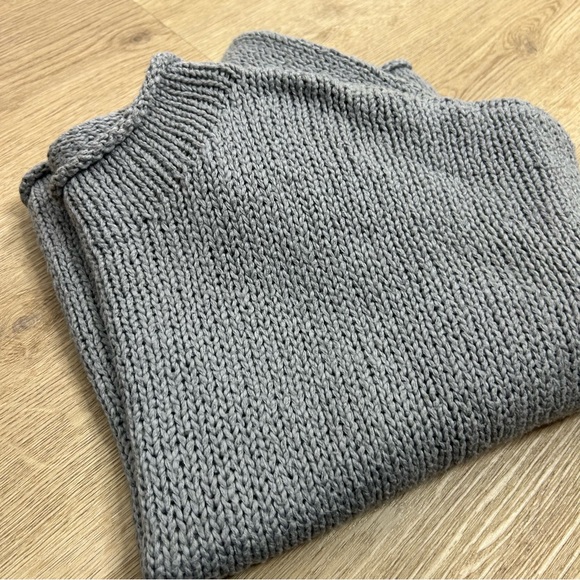 Eileen Fisher 100% Organic Cotton Thick Textured Knit Mock Neck Blue Sweater - Picture 2 of 16